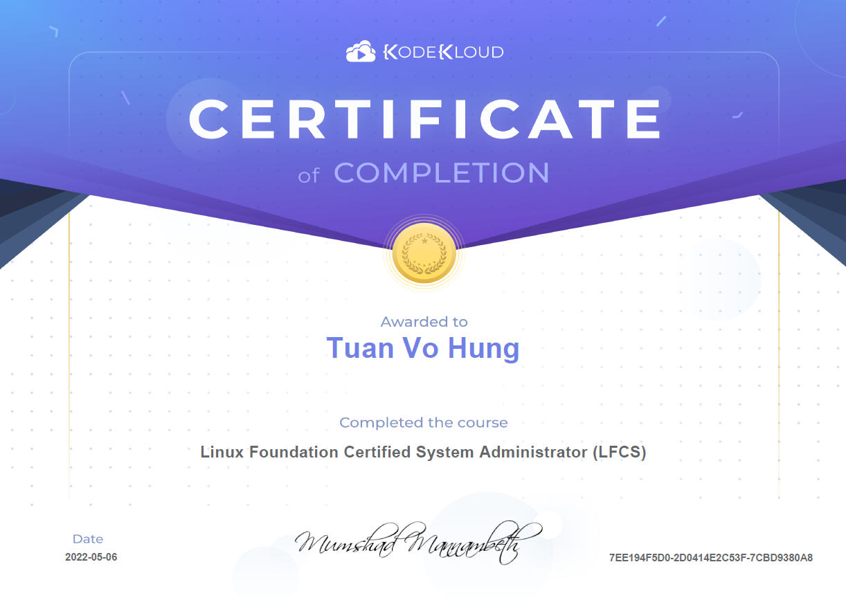 vohungtuan Linux Foundation Certified System Administrator (LFCS)